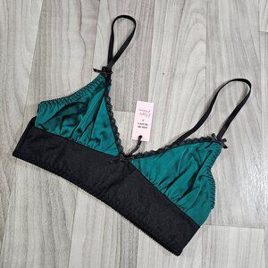Kiss Me Deadly X Playful Promises Diana Satin Bralette, Green / Black, Size 6